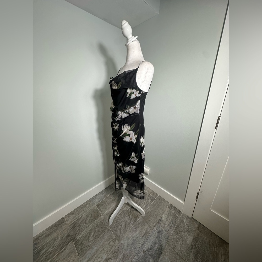 All Saints Midi Floral Asymmetrical Ulla Alessandra Black Sleeveless Dress Sz8 - Picture 7 of 17